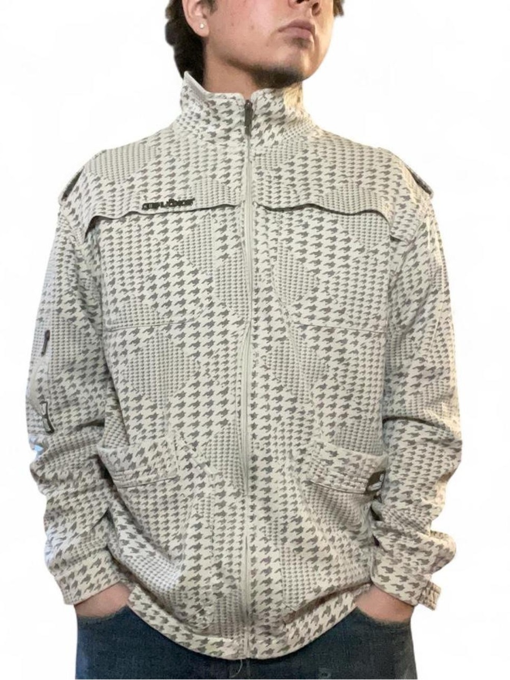 Vintage‎ Ecko Unltd. Y2K Houndstooth Print Mixed Pattern Full-Zip Utility Jacket